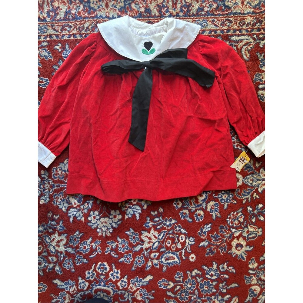 Vintage Ellen Miklas Girls Pinafore Dress With Tulip Applique & Lace Trim NWT 2T